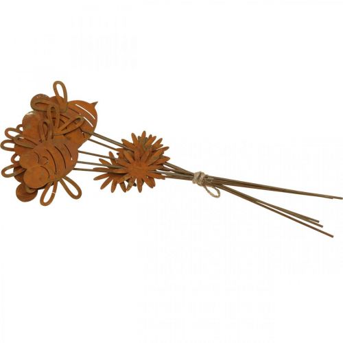 Article Piquet de jardin abeille, décoration printanière, piquet métal rouille L24,5cm 6 pcs