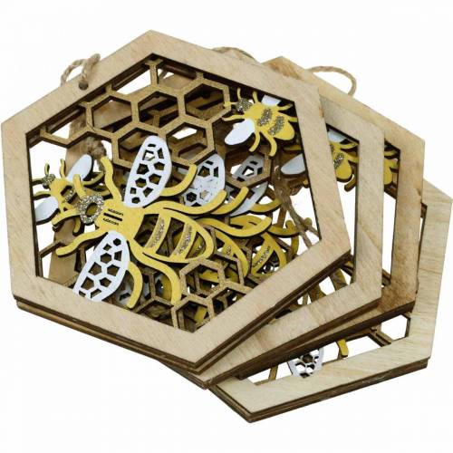 Floristik24 Nid d&#39;abeille à accrocher, décoration d&#39;été, abeille, décoration en bois, abeilles en nid d&#39;abeille 4pcs