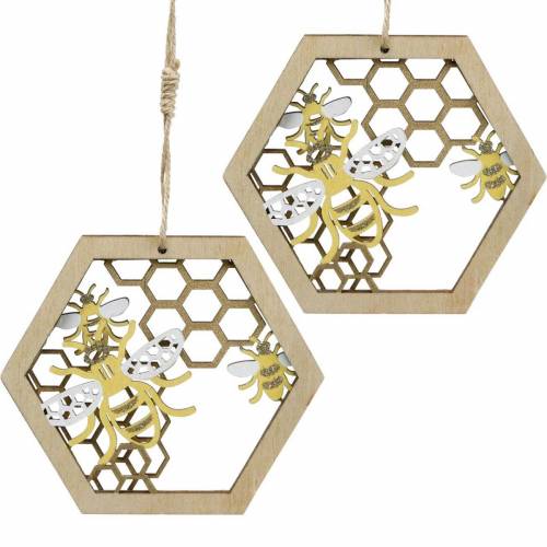 Floristik24 Nid d&#39;abeille à accrocher, décoration d&#39;été, abeille, décoration en bois, abeilles en nid d&#39;abeille 4pcs
