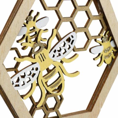 Article Nid d&#39;abeille à accrocher, décoration d&#39;été, abeille, décoration en bois, abeilles en nid d&#39;abeille 4pcs