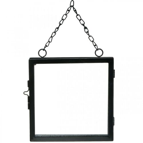 Cadre photo à suspendre métal et verre noir 18x19cm