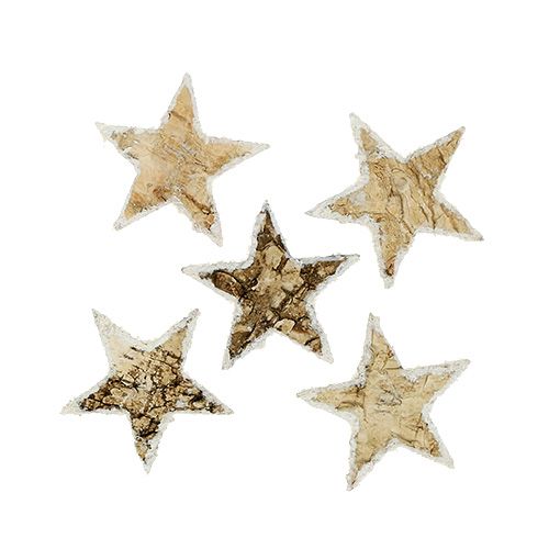 Article Étoiles de bouleau recouvertes de neige 4cm naturel 60 pcs