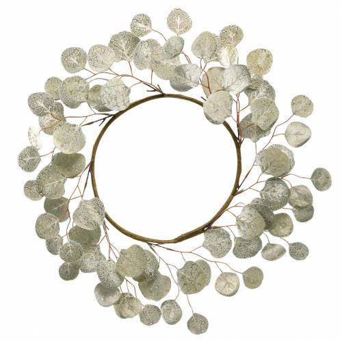 Couronne de feuilles artificielles champagne feuilles rondes Ø55cm Couronne de feuilles artificielles champagne feuilles rondes Ø55cm