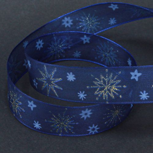 Article Ruban de Noël bleu avec étoiles dorées 25 mm 20 m