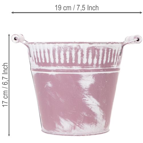 Seau déco métal lilas effet blanchi Ø19cm H17cm - 1 pièce | Floristik24.fr