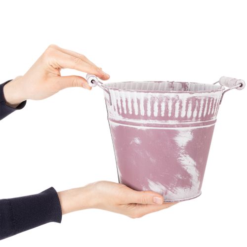 Seau déco métal lilas effet blanchi Ø19cm H17cm - 1 pièce | Floristik24.fr