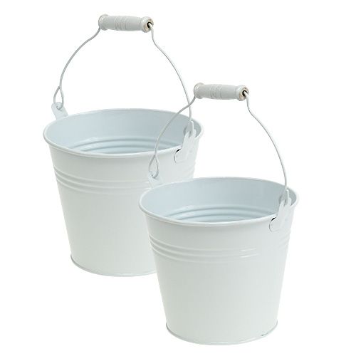 Seau en métal blanc Ø14cm H12cm 6pcs