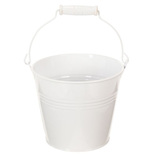 Set de 6 Seaux Décoratifs Blancs en Métal avec Anse en Bois - Ø14cm H12cm