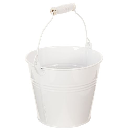 Set de 6 Seaux Décoratifs Blancs en Métal avec Anse en Bois - Ø14cm H12cm | Floristik24.fr