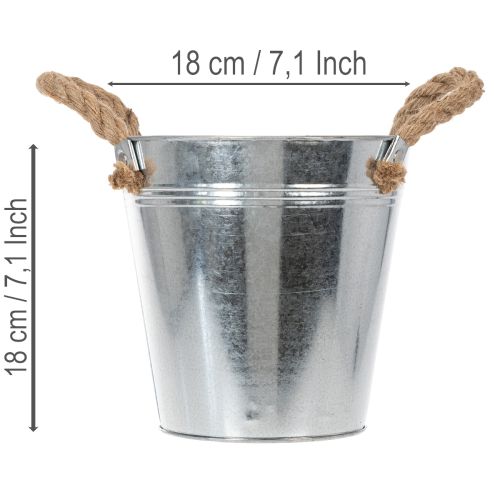 Seau en métal brillant avec poignées en corde, Ø18cm | Floristik24.fr