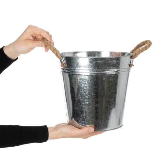 Seau décoratif en métal galvanisé avec poignées en corde Ø22 cm | Floristik24.fr