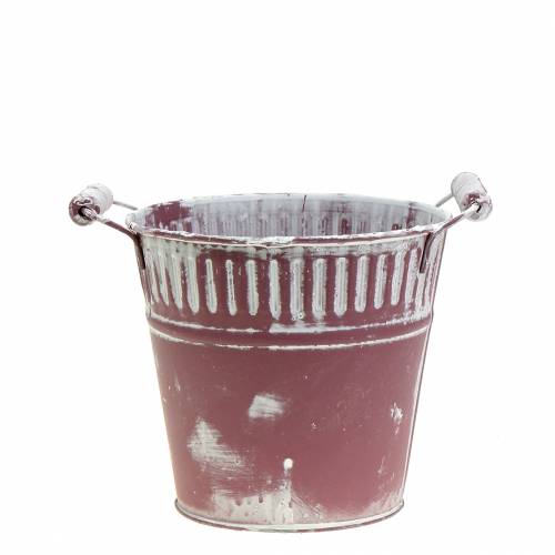 Seau en tôle violet blanc lavé Ø13cm H12cm 1 pièce | Floristik24.fr