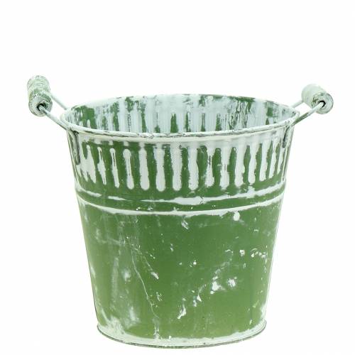 Seau en tôle vert blanchi à la chaux Ø16cm H15cm 1 pièce | Floristik24.fr