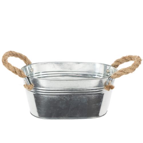 Bol en métal argenté avec anses en corde, hauteur 22 cm, hauteur 10 cm acheter | Floristik24.fr