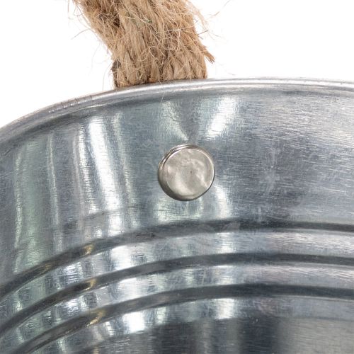 Bol en métal argenté avec anses en corde, hauteur 22 cm, hauteur 10 cm | Floristik24.fr