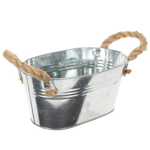 Bol en métal argenté avec anses en corde, hauteur 22 cm, hauteur 10 cm | Floristik24.fr