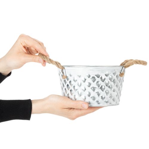 Bol en tôle avec anses en corde Ø18cm H10cm | Floristik24.fr