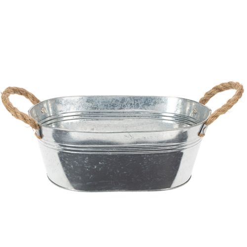 Coupe ovale en métal argenté avec poignées en corde - 30 x 17 x 10 cm acheter | Floristik24.fr