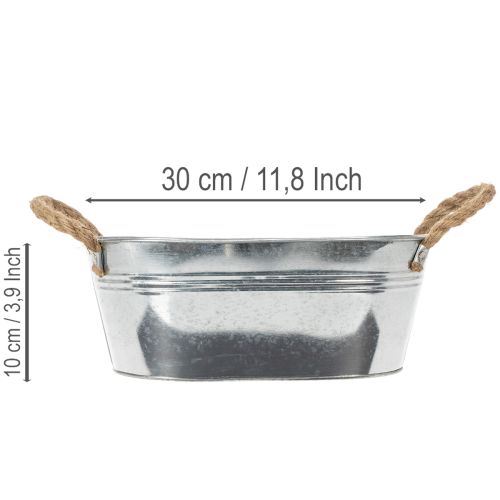 Coupe ovale en métal argenté avec poignées en corde - 30 x 17 x 10 cm | Floristik24.fr
