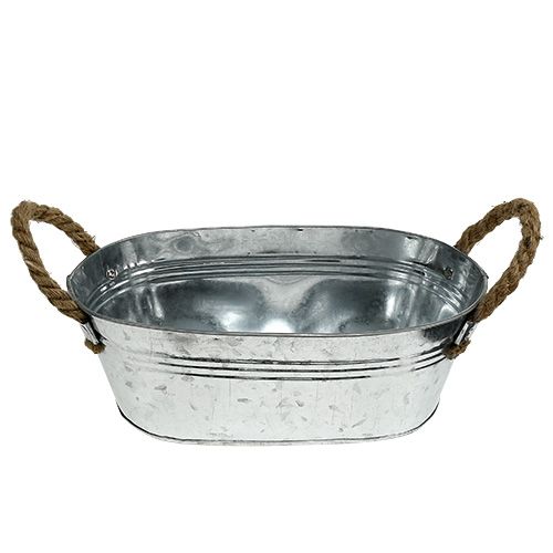 Floristik24 Bol ovale en étain argenté 30cm x 17cm x 10cm
