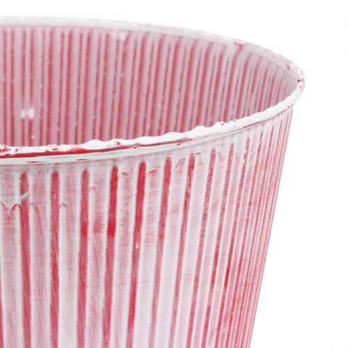 Floristik24 Pot en fer blanc rayé rouge Ø22cm H21cm