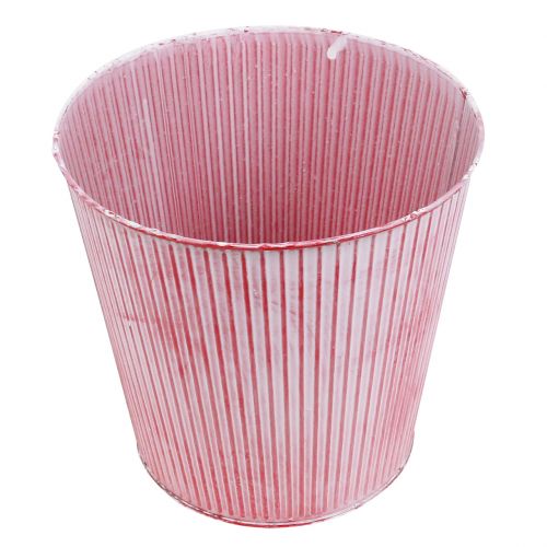Floristik24 Pot en fer blanc rayé rouge Ø22cm H21cm