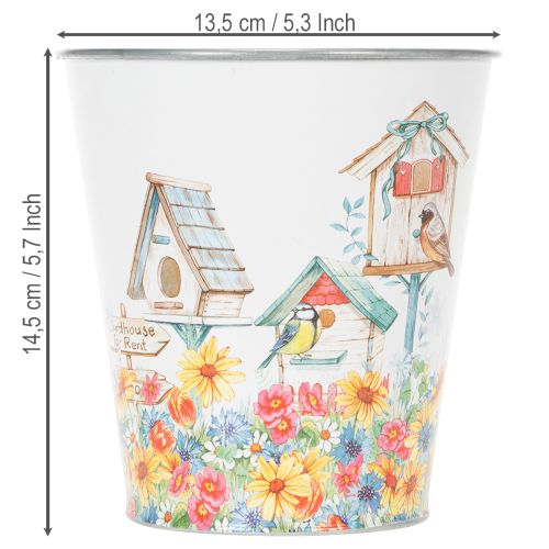 Article Pot en fer-blanc avec nichoirs, décoration estivale, jardinière H14,5 cm Ø13,5 cm