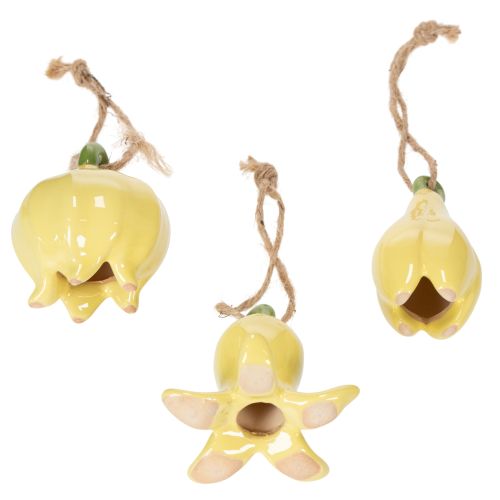 Article Pendentifs en céramique en forme de fleur, motif floral joyeux, décoration printanière, 9 cm, lot de 6