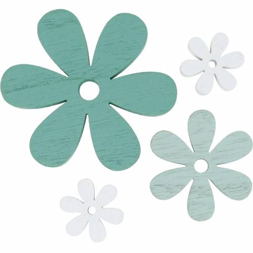 Floristik24 Décoration à disperser fleurs en bois vert, menthe, blanc à disperser 29 pcs