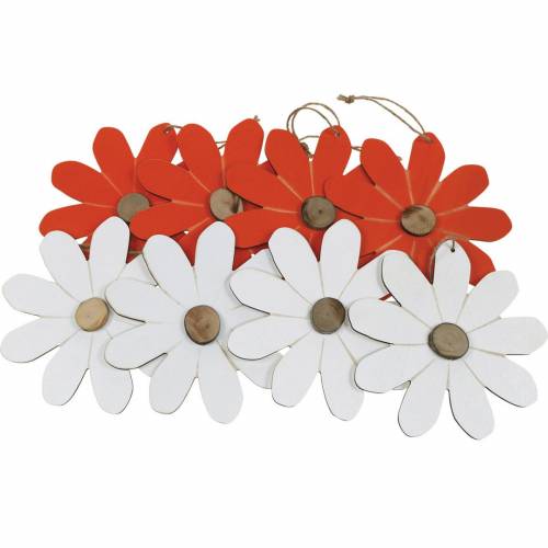 Floristik24 Pendentifs fleuris, fleurs décoratives orange et blanc, décoration en bois, été, fleurs décoratives 8 pcs