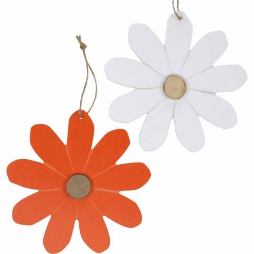 Pendentifs fleuris, fleurs décoratives orange et blanc, décoration en bois, été, fleurs décoratives 8 pcs