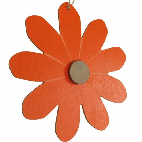 Article Pendentif fleur, fleurs décoratives orange et blanc, décoration en bois, été, fleurs décoratives 8 pièces