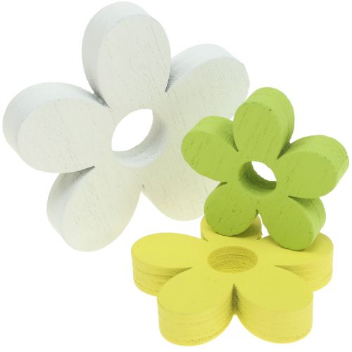 Floristik24 Fleur en bois blanc/jaune/vert 3cm - 5cm 48 pcs