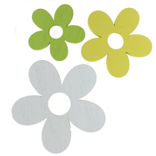 Floristik24 Fleur en bois blanc/jaune/vert 3cm - 5cm 48 pcs