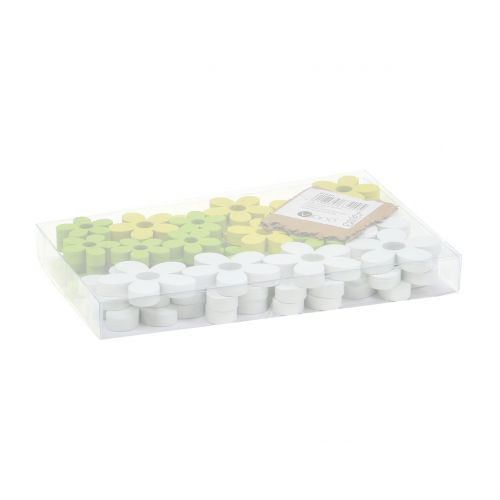 Floristik24 Fleur en bois blanc/jaune/vert 3cm - 5cm 48 pcs