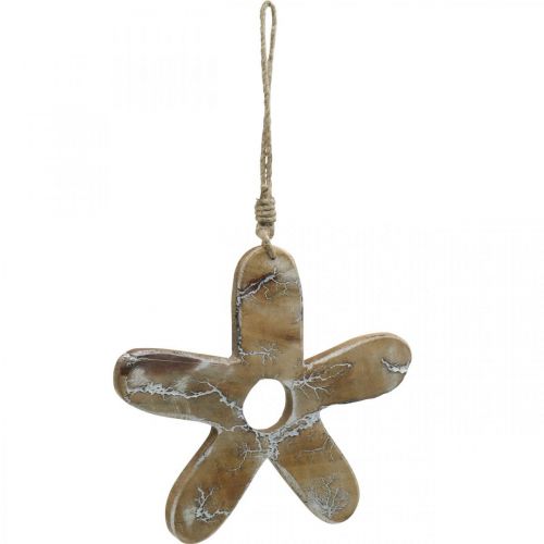 Fleur à suspendre, décoration en bois avec motif, décoration printanière naturel, blanc H19,5cm