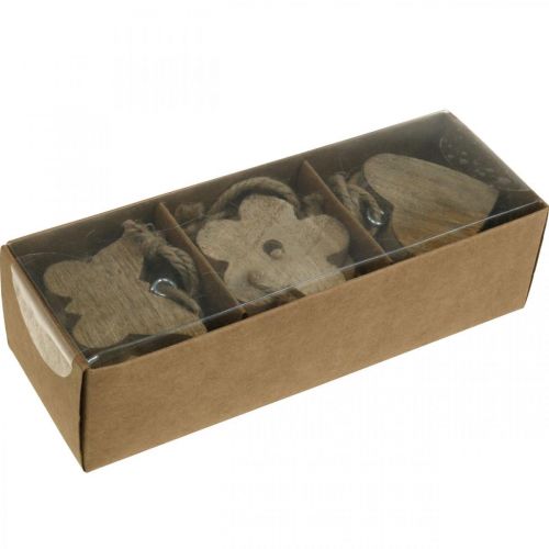 Floristik24 Pendentif en bois, coeur papillon fleur, décoration printanière naturel H5.5/4cm 12 pièces