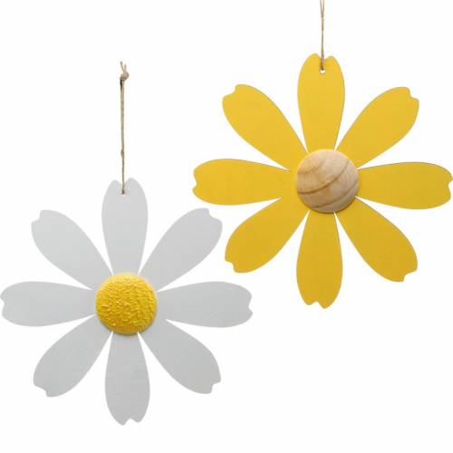 Floristik24 Fleurs en bois, décoration d&#39;été, marguerites jaunes et blanches, fleurs de décoration à suspendre 4pcs