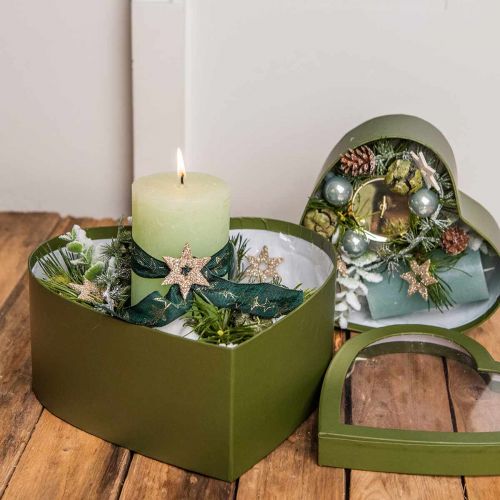 Floristik24 Coffret Fleur Coeur Flowerbox Vert 24/21.5/19cm Lot de 3