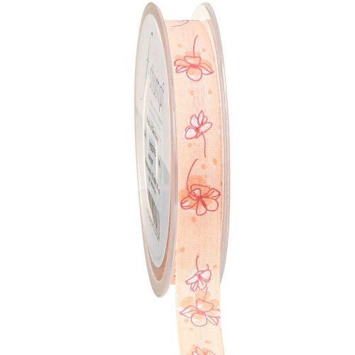 Floristik24 Ruban fleur ruban cadeau printemps abricot pastel 15mm 20m