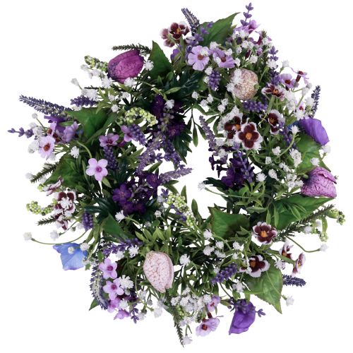 Floristik24 Couronne de fleurs décoration murale artificielle fleurs violet blanc Ø30cm H9cm