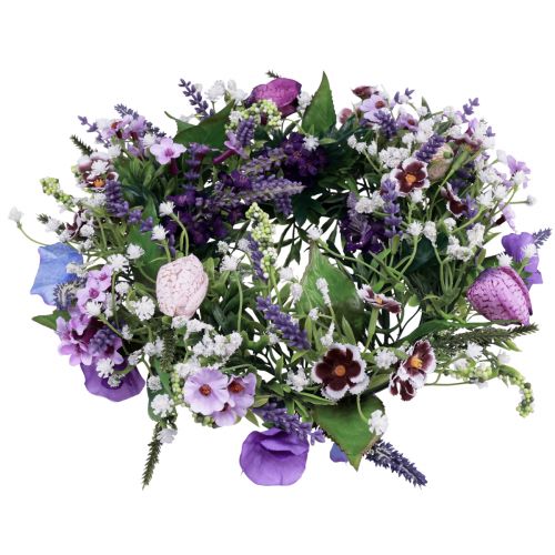 Article Couronne de fleurs décoration murale artificielle fleurs violet blanc Ø30cm H9cm