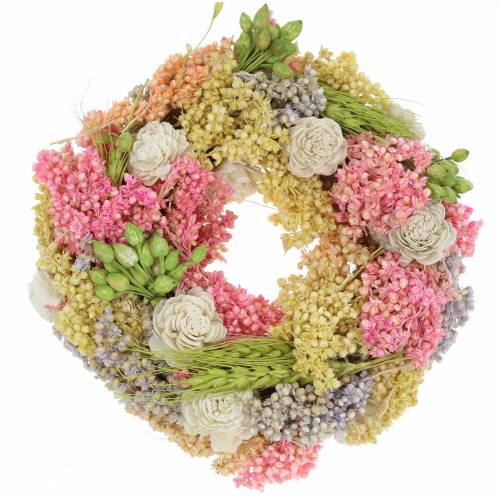 Floristik24 Couronne décorative d&#39;herbe sèche et de fleurs artificielles colorées Ø20cm