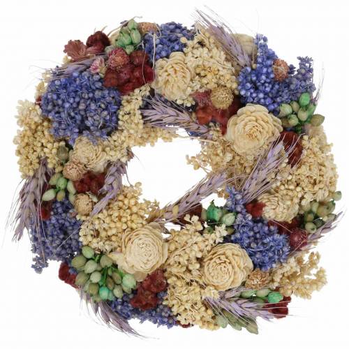 Floristik24 Couronne décorative d&#39;herbe sèche et de fleurs artificielles lilas Ø20cm