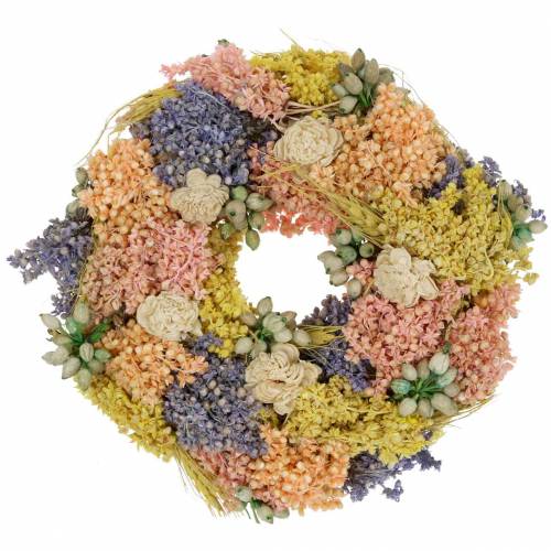 Couronne décorative d&#39;herbe sèche et de fleurs artificielles saumon 20cm
