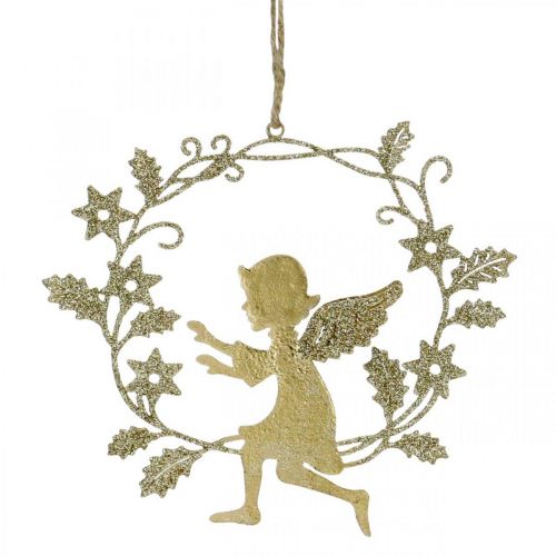 Couronne d&#39;ange, décoration de Noël, ange à accrocher, pendentif métal Doré H14cm L15.5