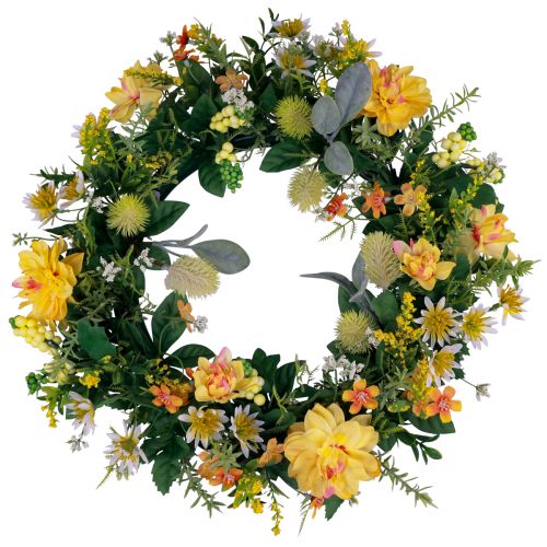 Article Couronne de porte décoration murale fleurs dahlias banksia jaune Ø35cm