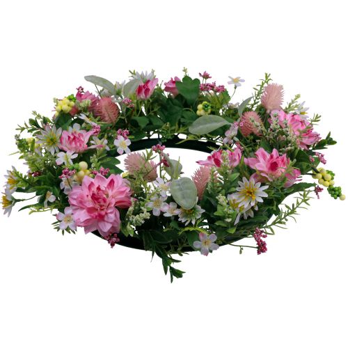 Article Couronne de porte décoration murale fleurs dahlias banksia rose Ø35cm