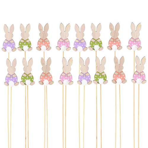 Article Bâton de fleur en bois coloré pour décoration de Pâques, lapin, 6 cm, 12 pièces