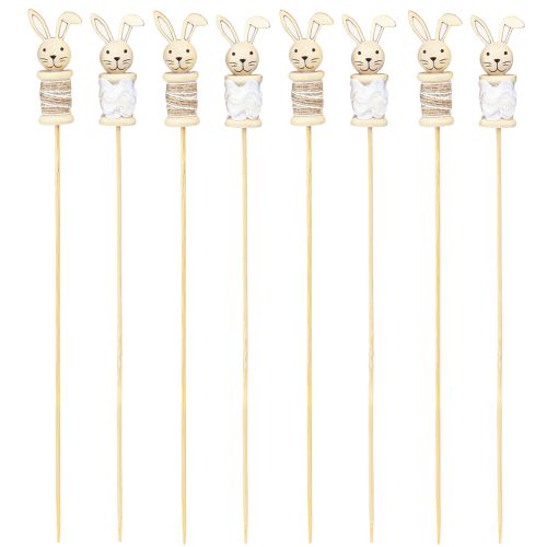 Article Bâton de fleur en bois de lapin naturel, marron, blanc L32cm 8 pcs